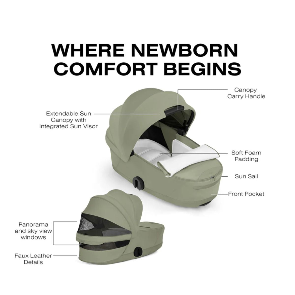CYBEX MIOS/COYA Fold Lux Carry Cot Style Collection - Sage Green - Ready for Every Adventure