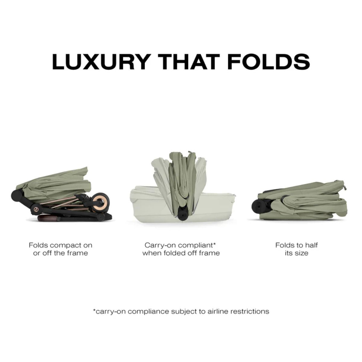 CYBEX MIOS/COYA Fold Lux Carry Cot Style Collection - Sage Green - Compact Fold for Travel & Storage